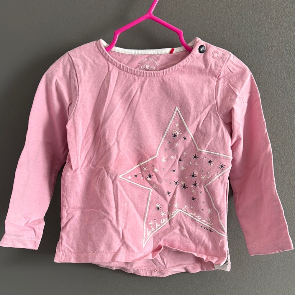 Soft Pink Long Sleeve Tee with Star Design